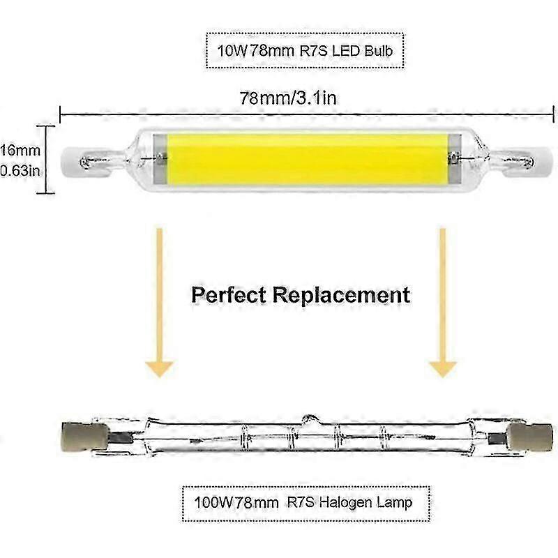 2-Pack 10W R7s لمبات LED ، عكس الضوء أبيض بارد (6000-6500 كلفن) ، استبدال الهالوجين