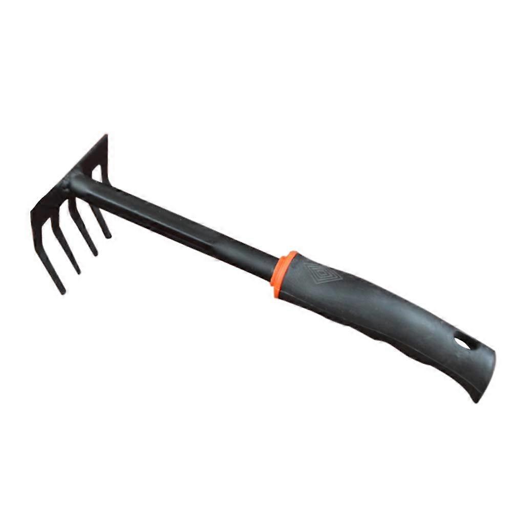 Garden Hand Fraging Steel Cultivator with Short Handle and Mini Rake for Soil Tilling and Weeding