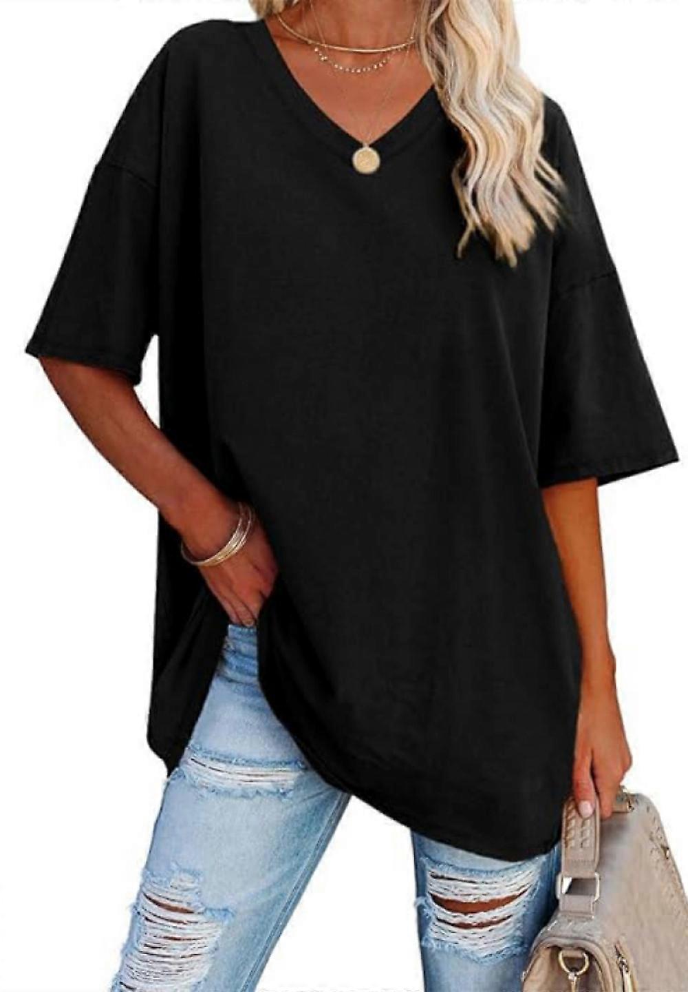 Women's oversize T-shirt with V-neck, loose basic tee shirts blouse