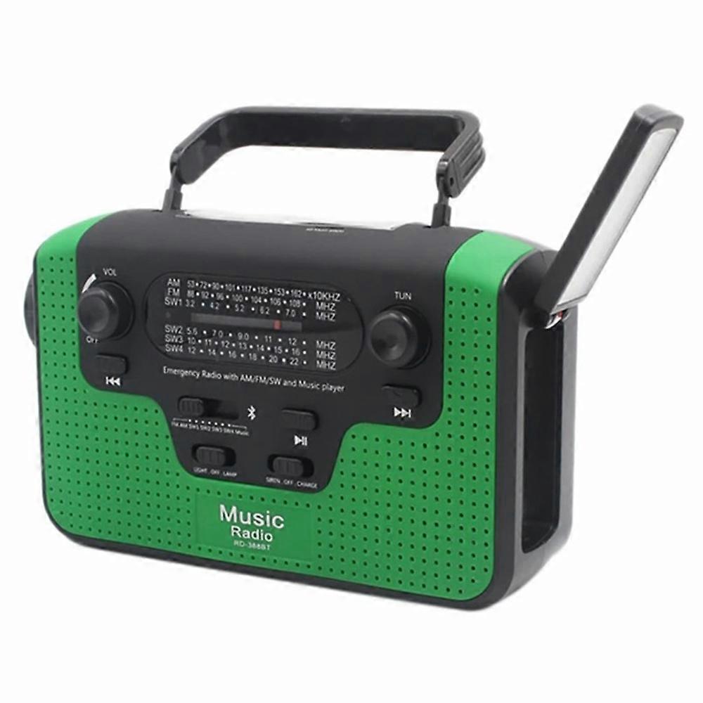 RD388 Solar Power Hand Crank AM FM SW Radio Bluetooth-compatible Player LED Flashlight 2200mAh Power