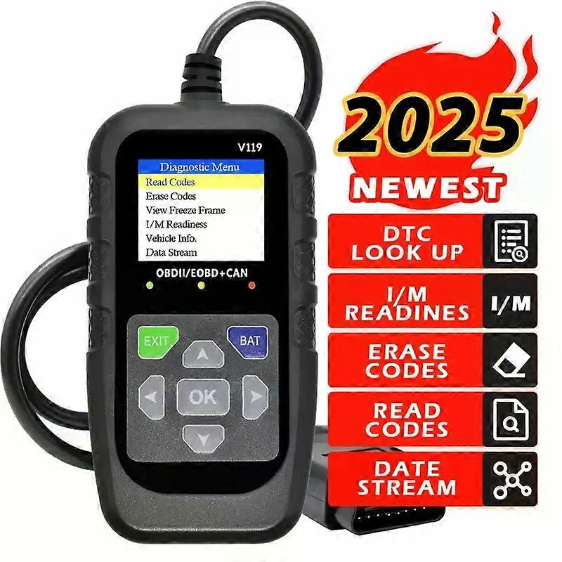 V119 OBD2 Scanner: Car Diagnostic Tool with Voltage Test & USB Power, Reads/Clears Codes for EOBD/CAN OBD2 Vehicles