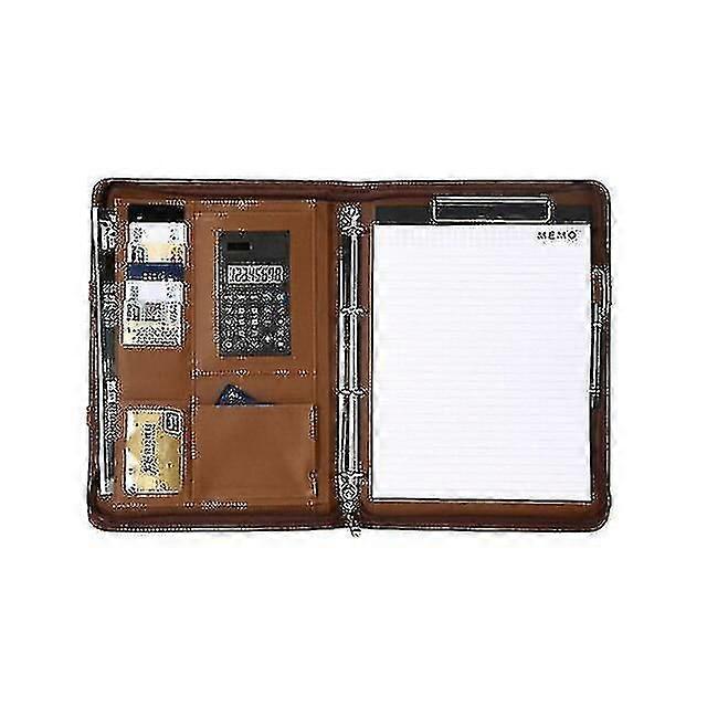 Portable A4 Binder Folder Leather Manager Office Document Organizer Briefcase Bag With Calculator Business File Holder