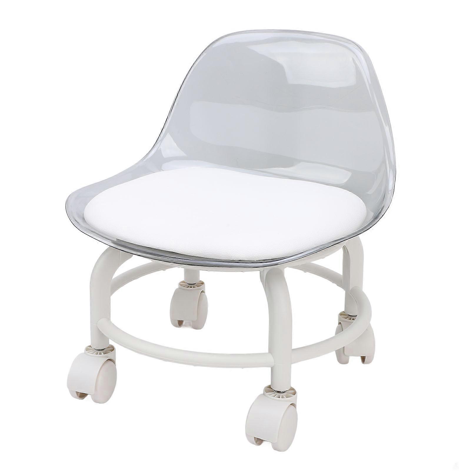 Low Rolling Stool with Wheels Back Support 100kg Clear White
