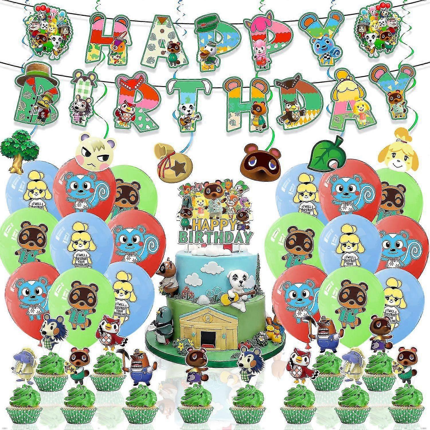 Animal Crossing Thème Fête d’anniversaire DécorationsAnimal Crossing Pull Tab Gâteau Insert Ballon Spirale