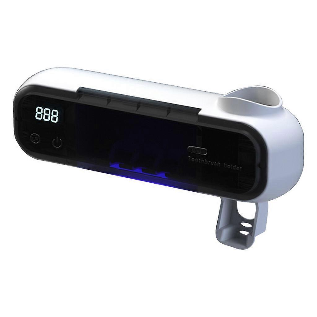 Automatic Toothpaste Dispenser Wall Mount Ultraviolet Sterilize Toothbrush Holder Wall Mount Bathroom Squeezer  White