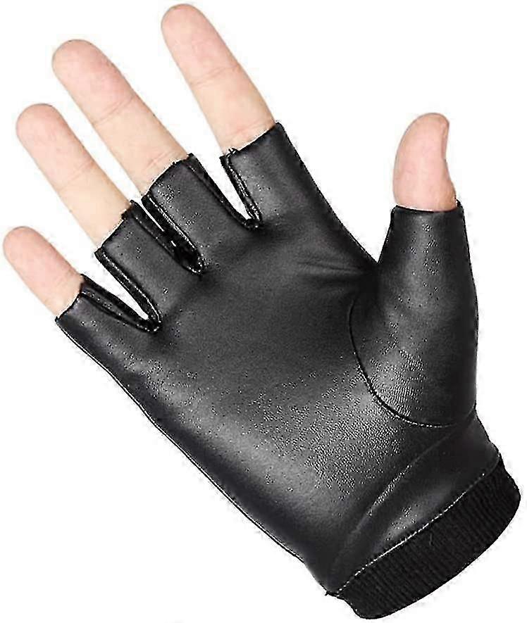 الجلود الأسود قفازات بلا أصابع ، دراجة نارية القيادة بلا أصابع قفازات جلدية