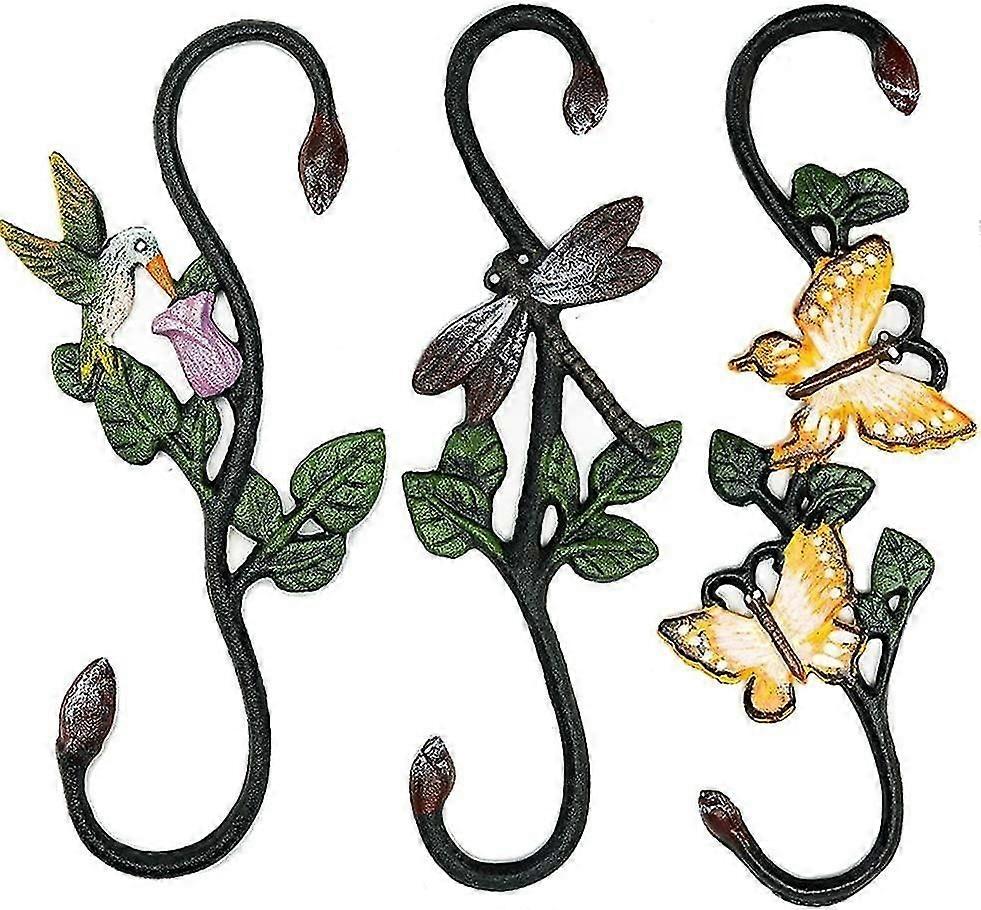 Heavy Duty Cast Iron Hooks - Set of 3 Painted Hooks - Indoor Outdoor Gardening Plant Hangers - S Sha