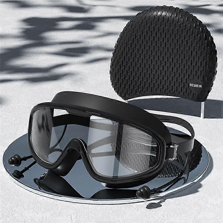 RESHEIR Anti Fog Large Frame Adult Swim Goggles with Storage Case and Silicone Swim Cap Set