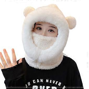 Thicken Warm Bubble Fleece Hat with Mask and Scarf Women's Winter Neck Protector Warm Electric Car Cold-proof Hat  8 S
