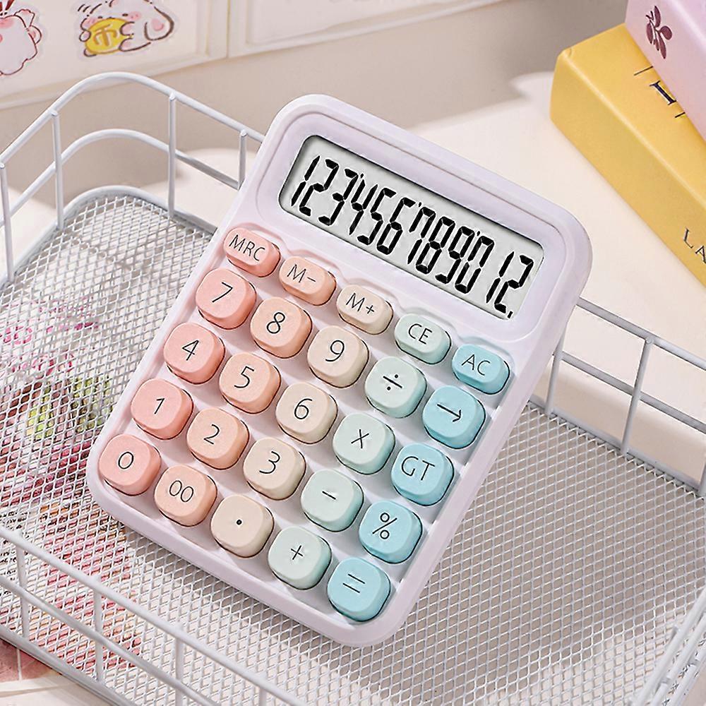 Cute Calculator 12 Digit Large LCD Display Big Round Button Gradient Candy Colored Dual Power Supply Calculator Suitable for Office School Home for K