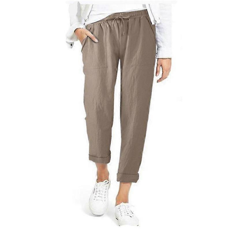 Spring and Summer Women's Pants Drawstring High Waist Pockets Loose Plus Size Cotton Linen Casual Pants