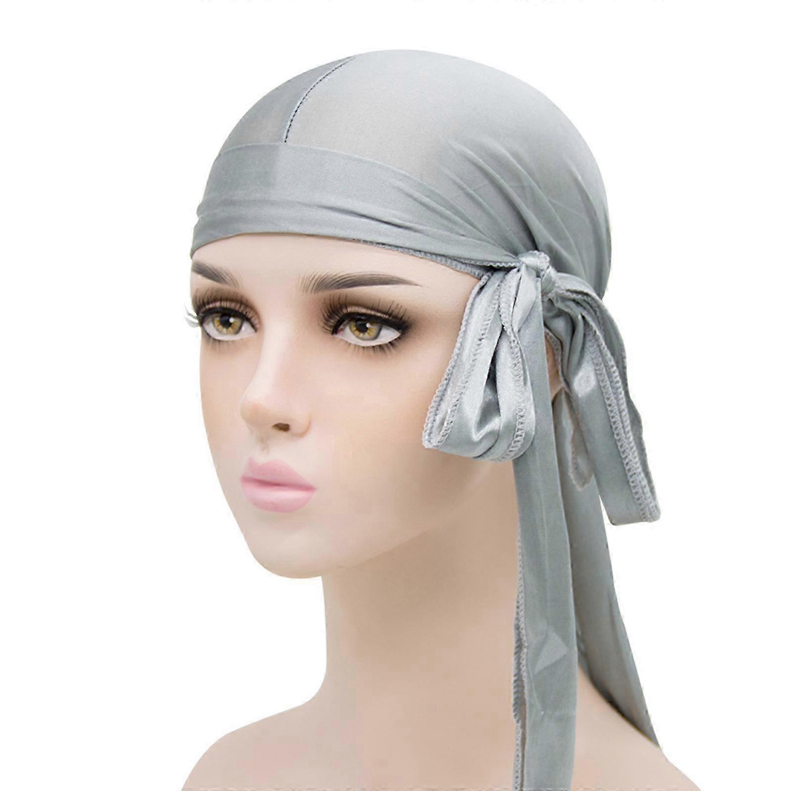 Silky Long Tail Durag for Men - 360 Waves Pack - Silver