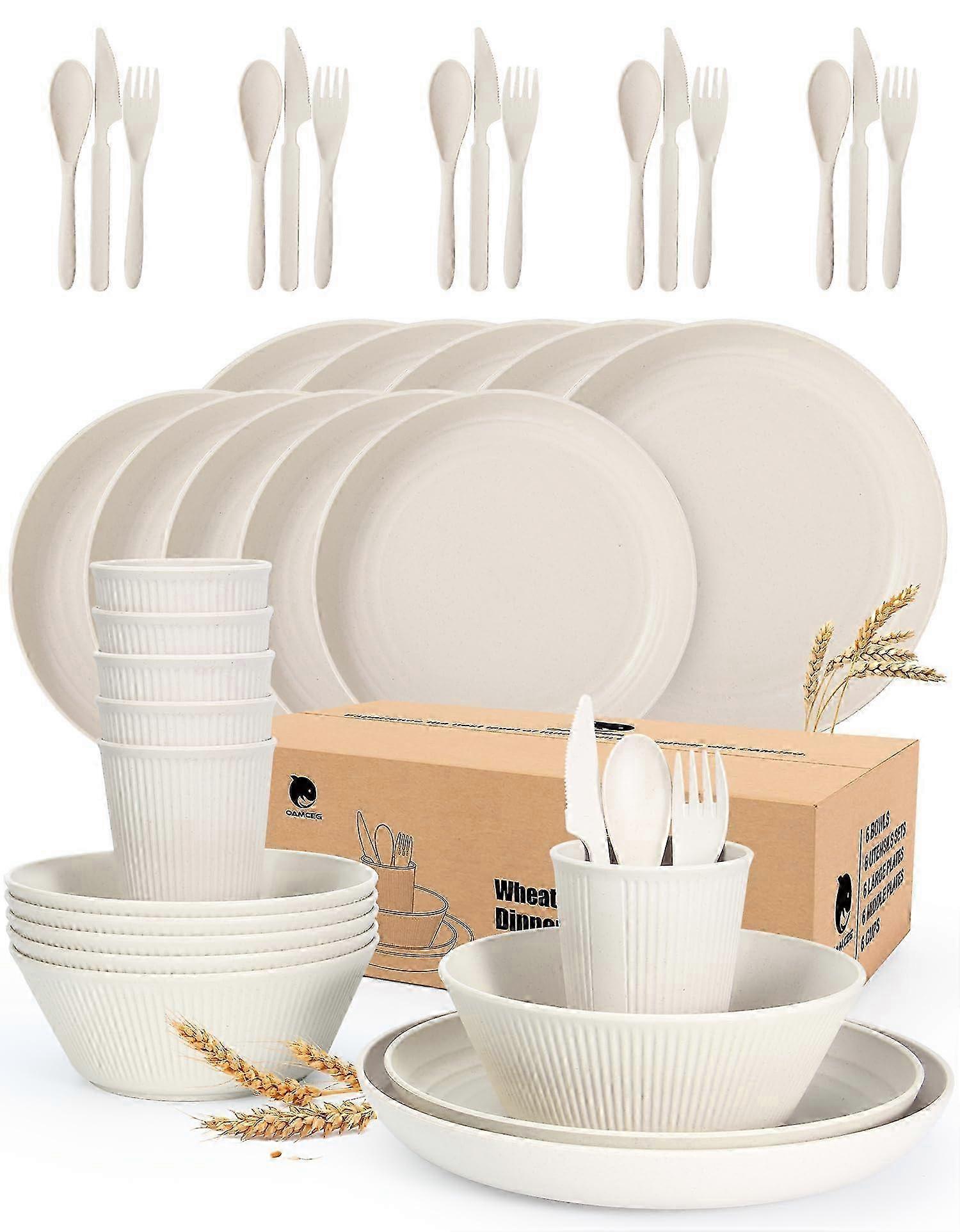 42 Pcs Durable Dinnerware Sets for Kitchen Outdoor Camping for 6
