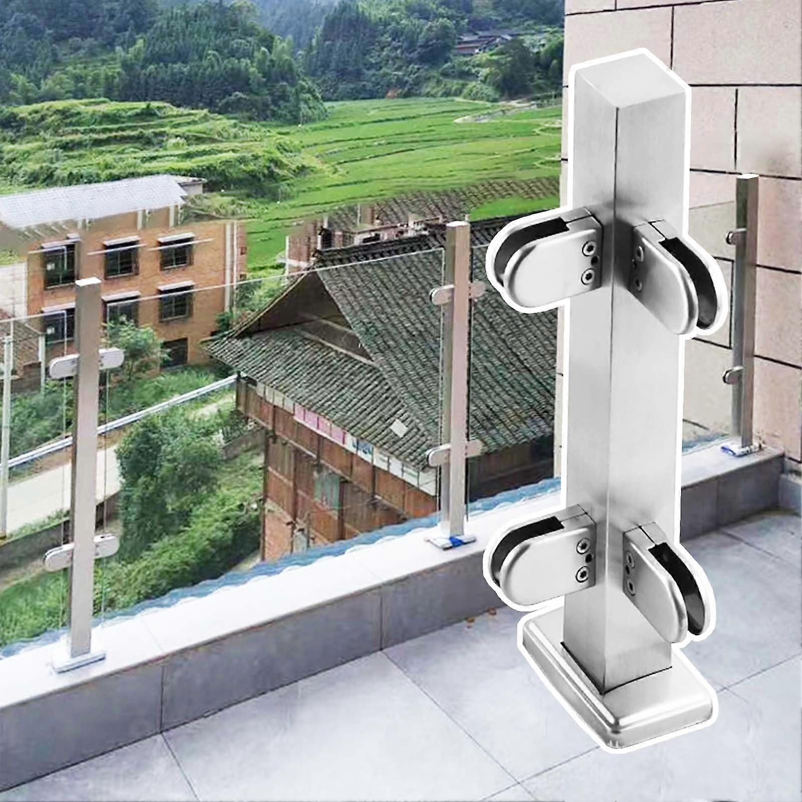 Silver Glass Balustrade Corner Post with Clamps, 80 cm High Metal Railing Support for Staircase, Hallway, and Attic