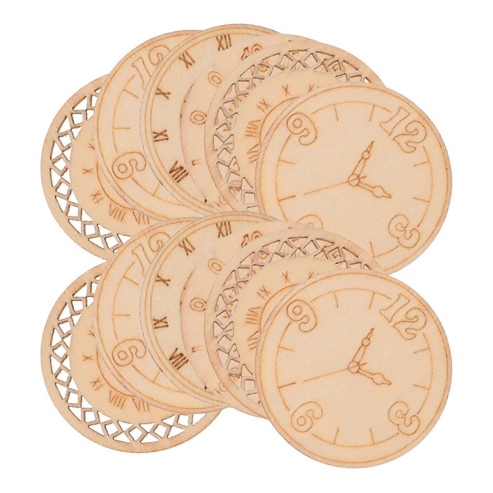 Unfinished Wood Cutouts Embellishment Craft For Craft Supplies Paintable Wooden Clock Pieces Beige 4.50X4.50X0.20cm 16Set