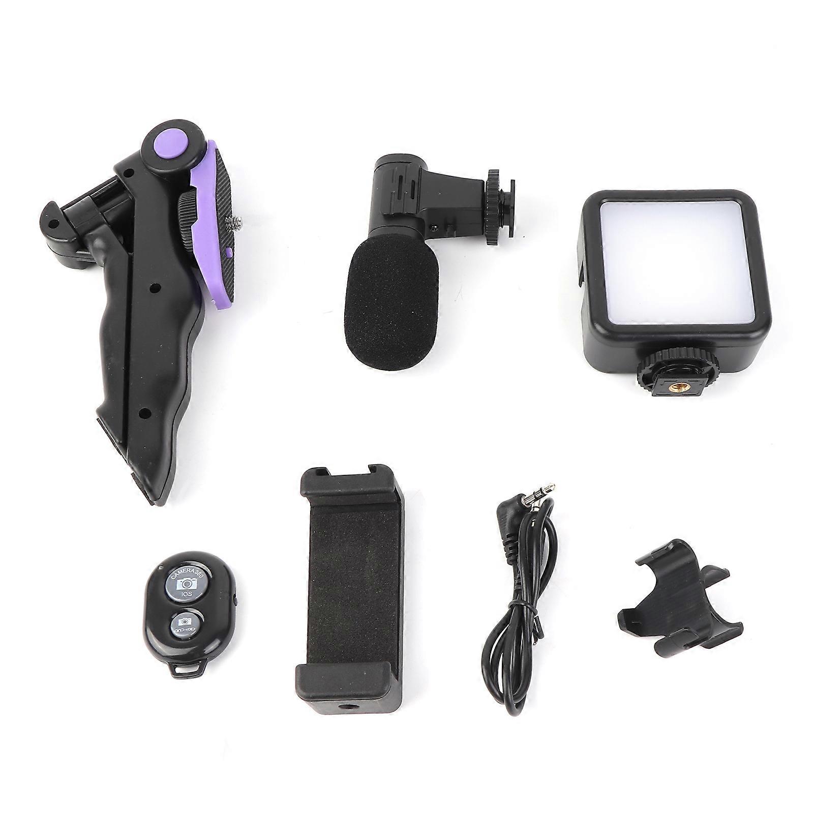 Phone Vlog Video Kit with Table Tripod Phone Holder with Cold Shoe Microphone LED Video Light Remote Shutter