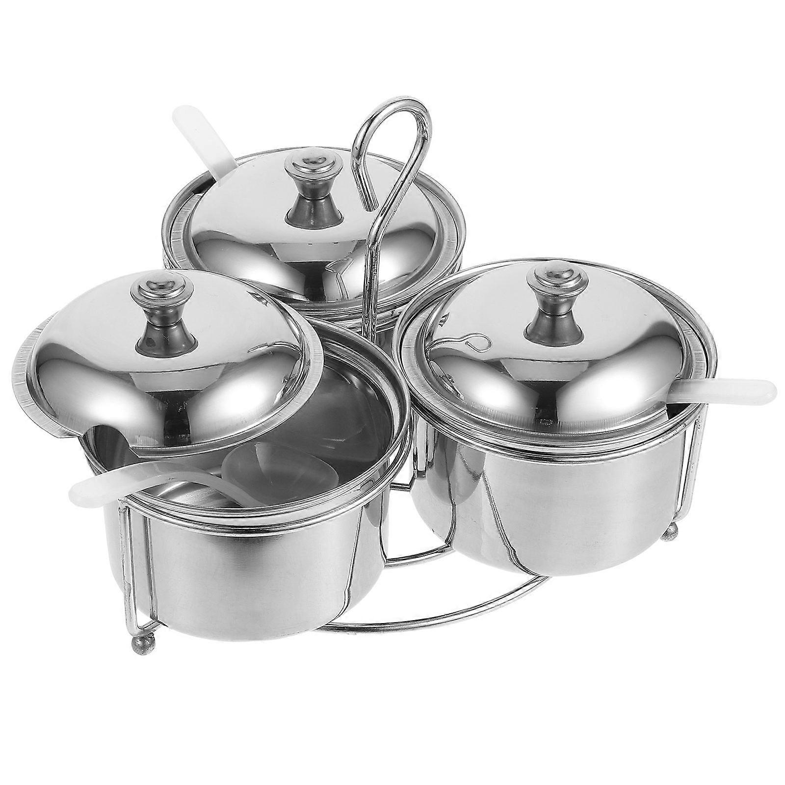 Seasoning Box with Lid Stainless Steel Spice Jars Small Size 17x17x14cm 3Pack