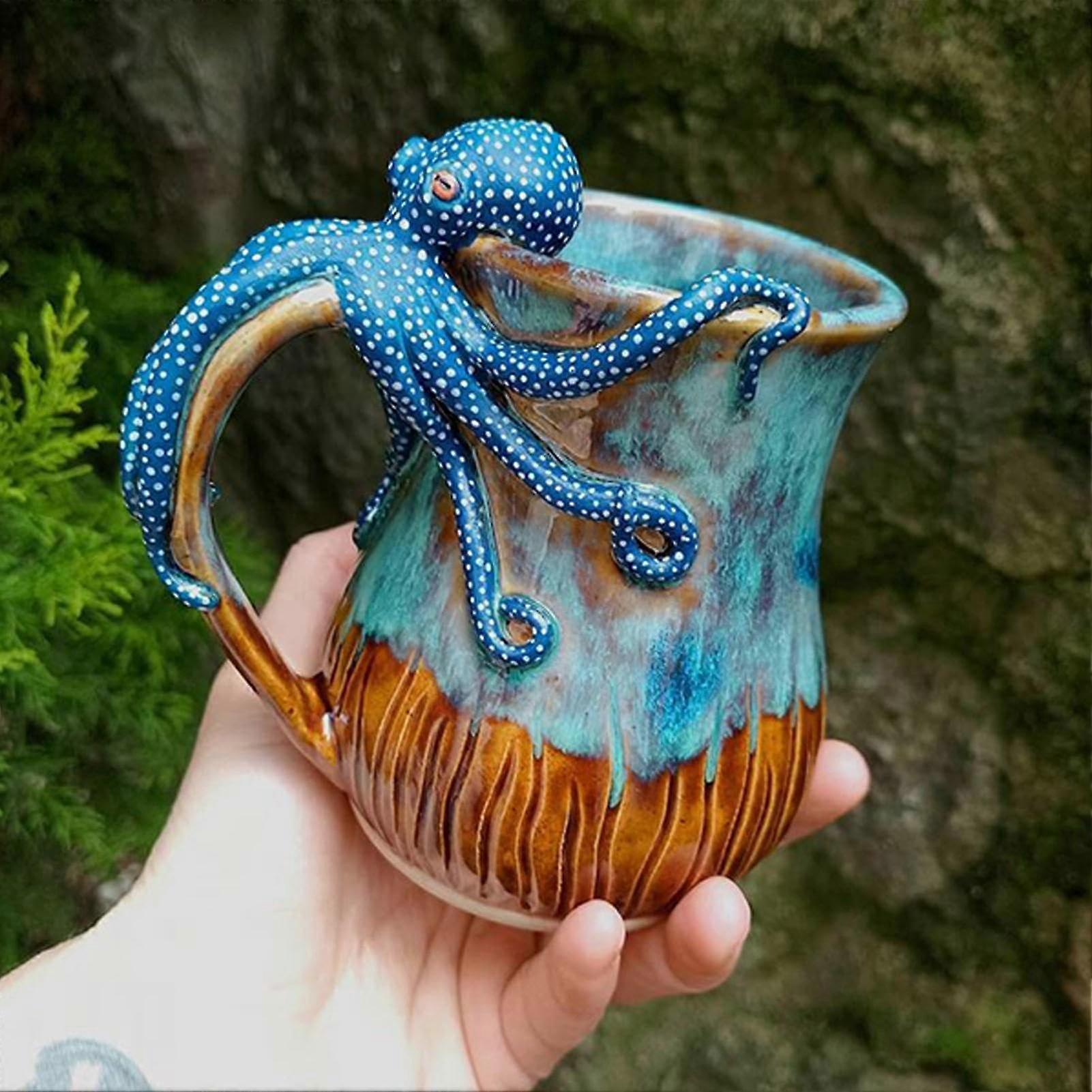 Octopus Coffee Cup 414 ml, 3D Ceramic Cup with Squid Tentacle Handle, Unique Octopus Design, Resin Tentacle Beard Mug