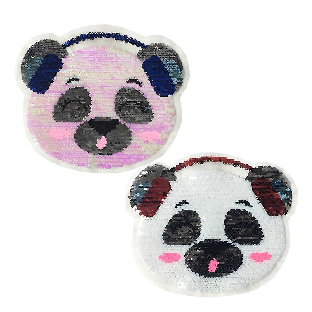 Sequins Patches Decorative Embroidery Panda Patches Clothes or Bag Decoration 19x21cm Color Changing Reversible Sequin 2Set