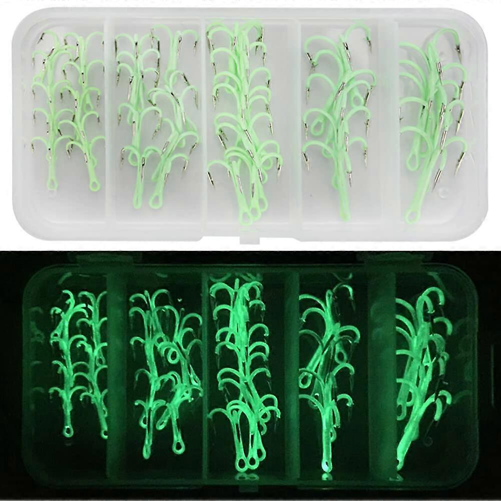 Treble Hooks Set of 40, Luminous Carbon Steel Treble Fishing Hooks for Saltwater Fishing, Durable Fishing Equipment
