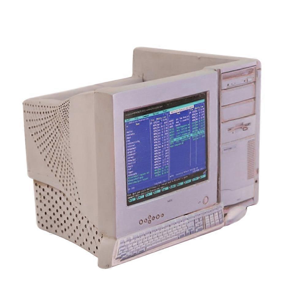 Retro Computer Design Planter for Home Decor Light Grey Resin 1Pc