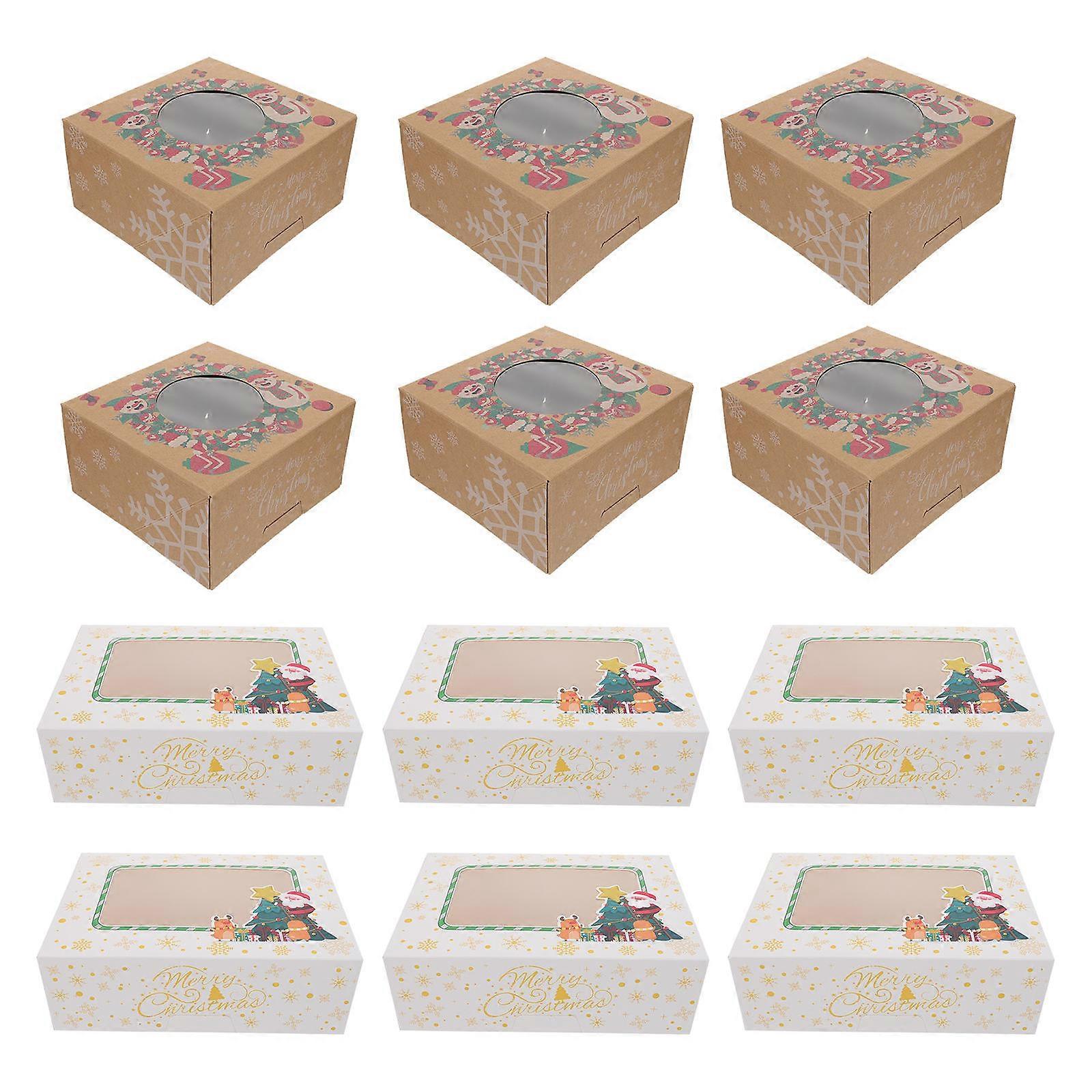 Pastry Boxes Cake Boxes Christmas Occasion Baking Packaging Rectangular Shape White Cardboard 12Pcs