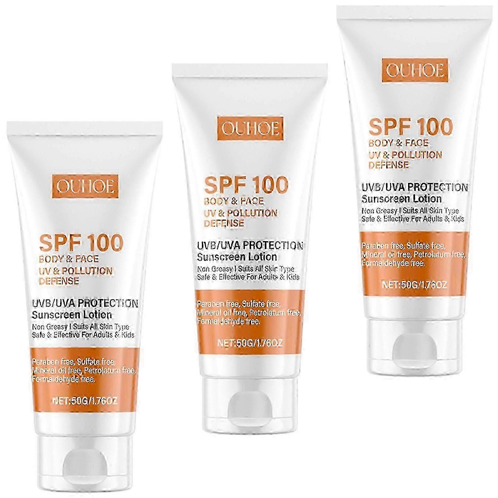 Sun Block Defence Face Body SPF100, bredspektret beskyttelse mot UVA UVB-stråler, for alle hudtyper