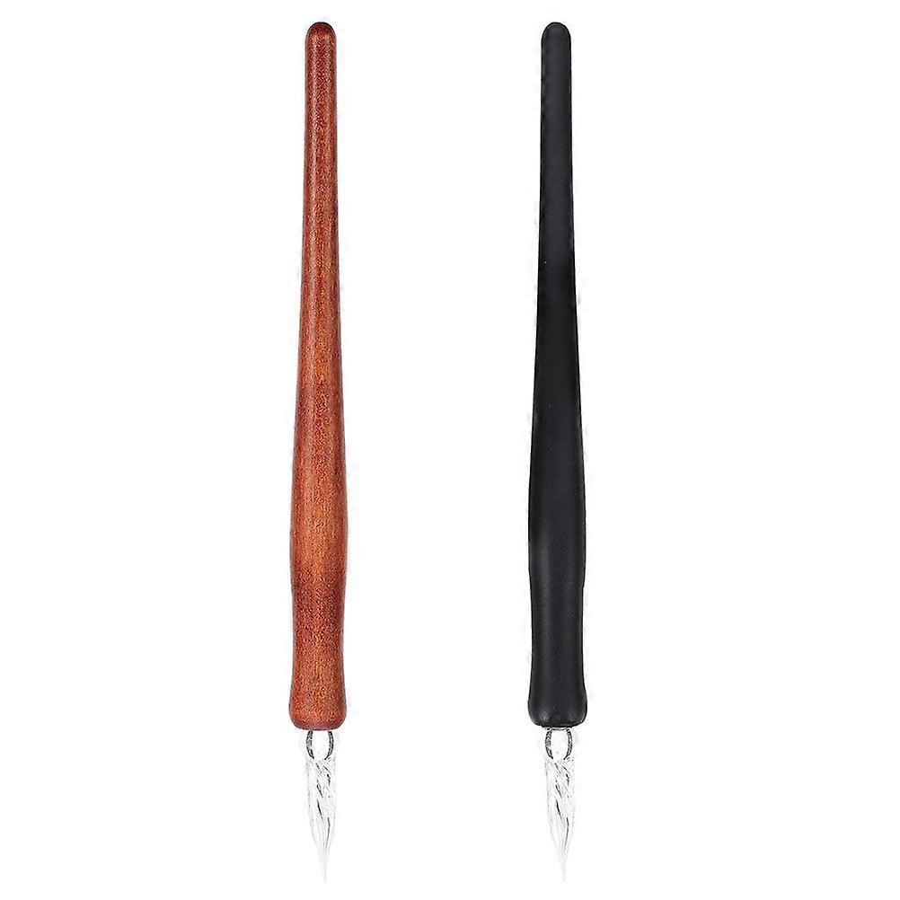 2Pcs Practical Glass Calligraphy Dip Pens with Wood Handle Calligraphy Pens