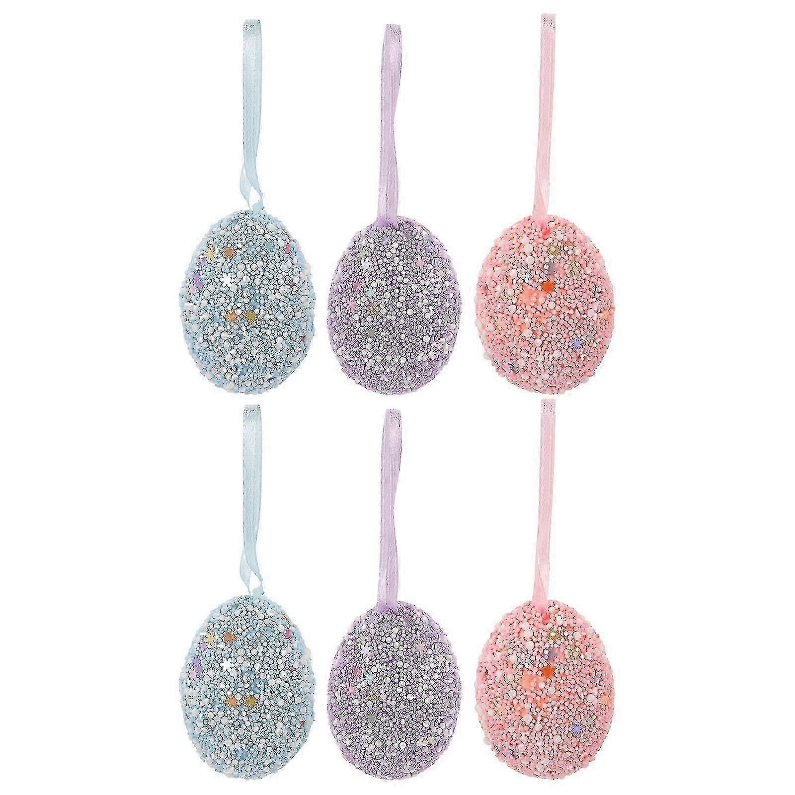 6pcs Easter Party Hanging Ornaments Foam Easter Egg Decorations Easter Party Wall Pendant