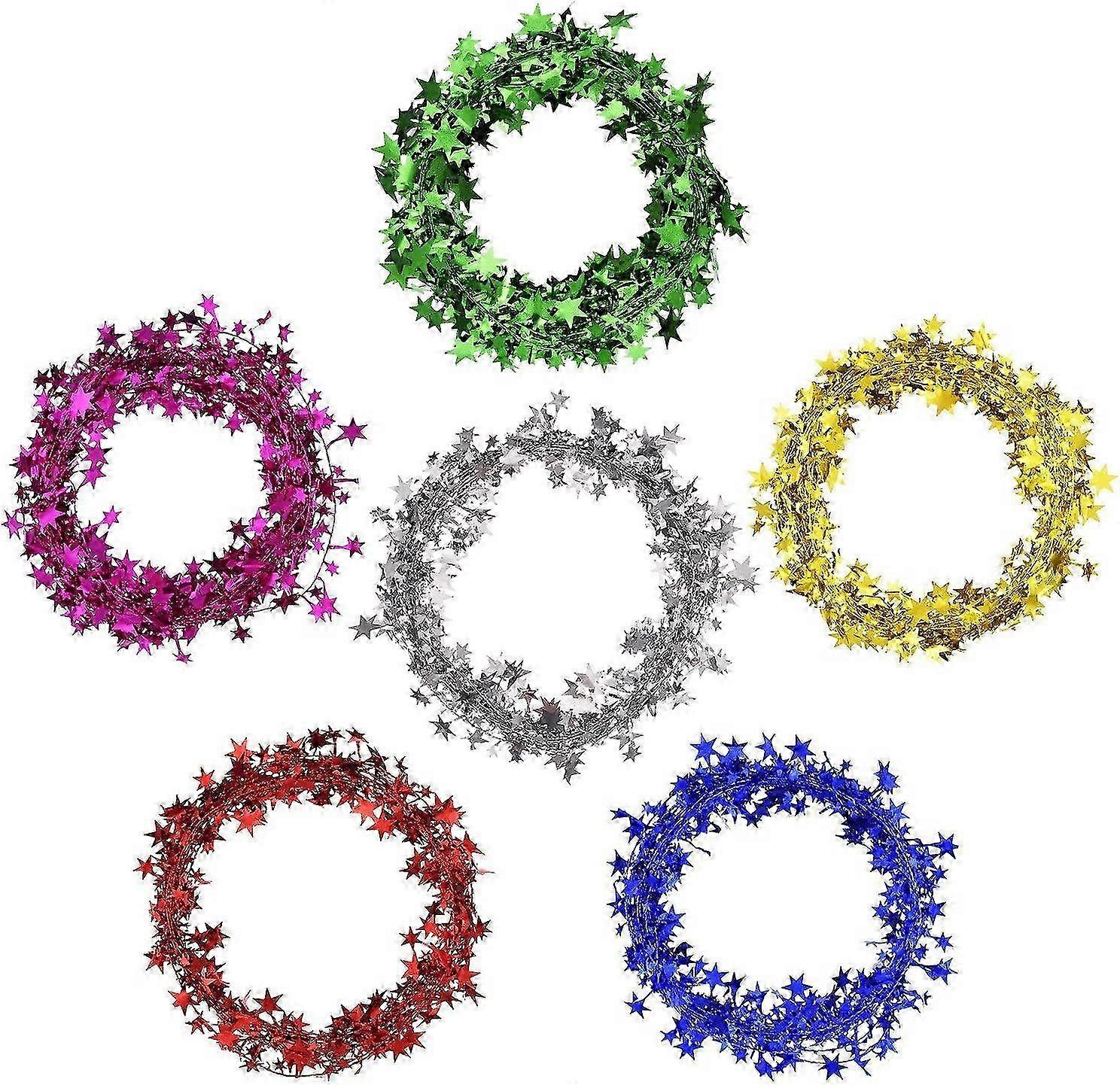 6 Pcs Assorted Color Small Star Wired Garland, 6 Different Colors