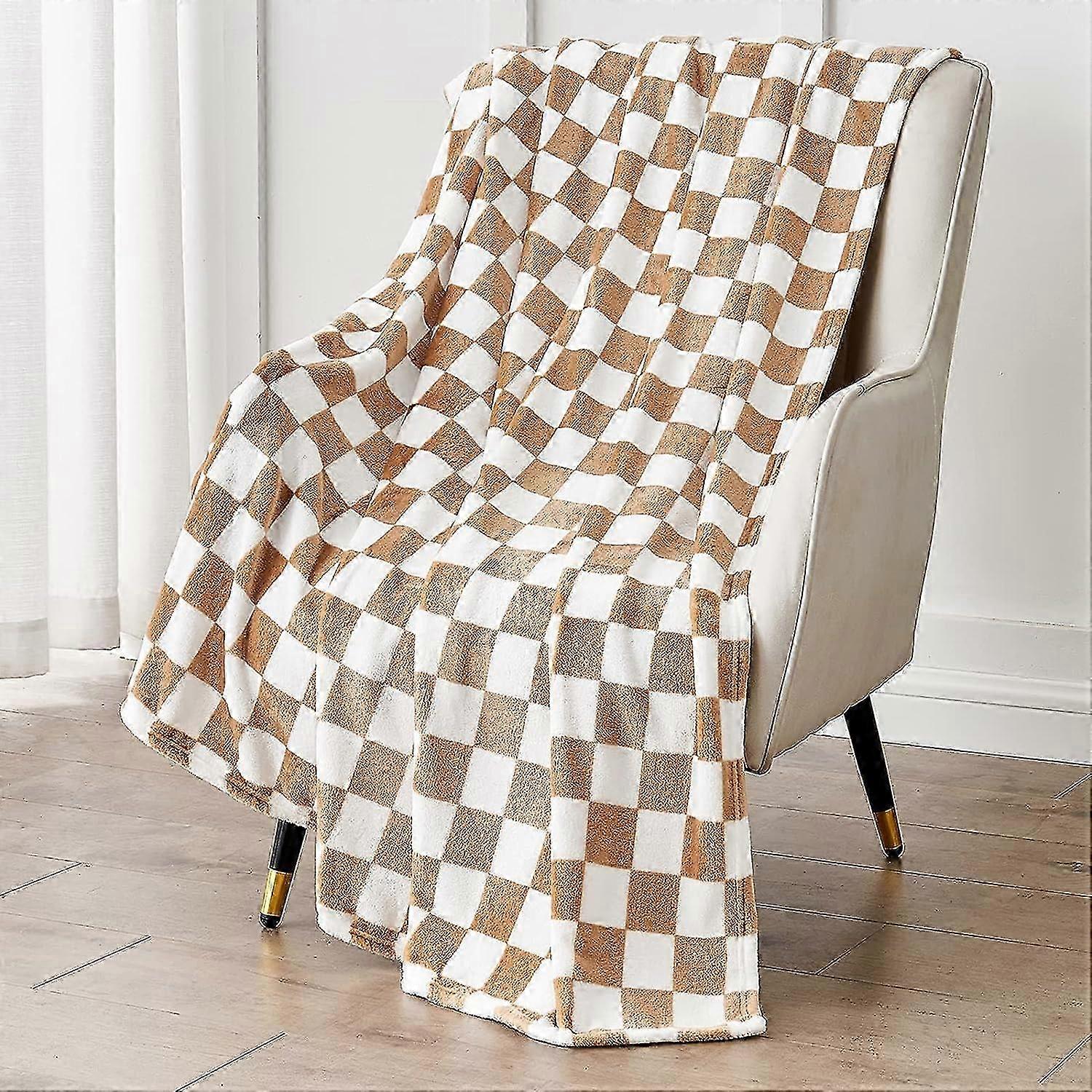Cozy Flannel Plaid Throw Blanket with Lattice Print for All Seasons - Ideal for Bed, Sofa, and Couch