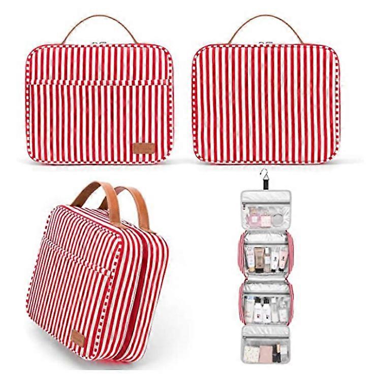 Hanging Toiletry Bag - Large Capacity - Waterproof - Makeup Organizer with 4 Compartments and 1 Strong Hook - Women's or Men's (Red)