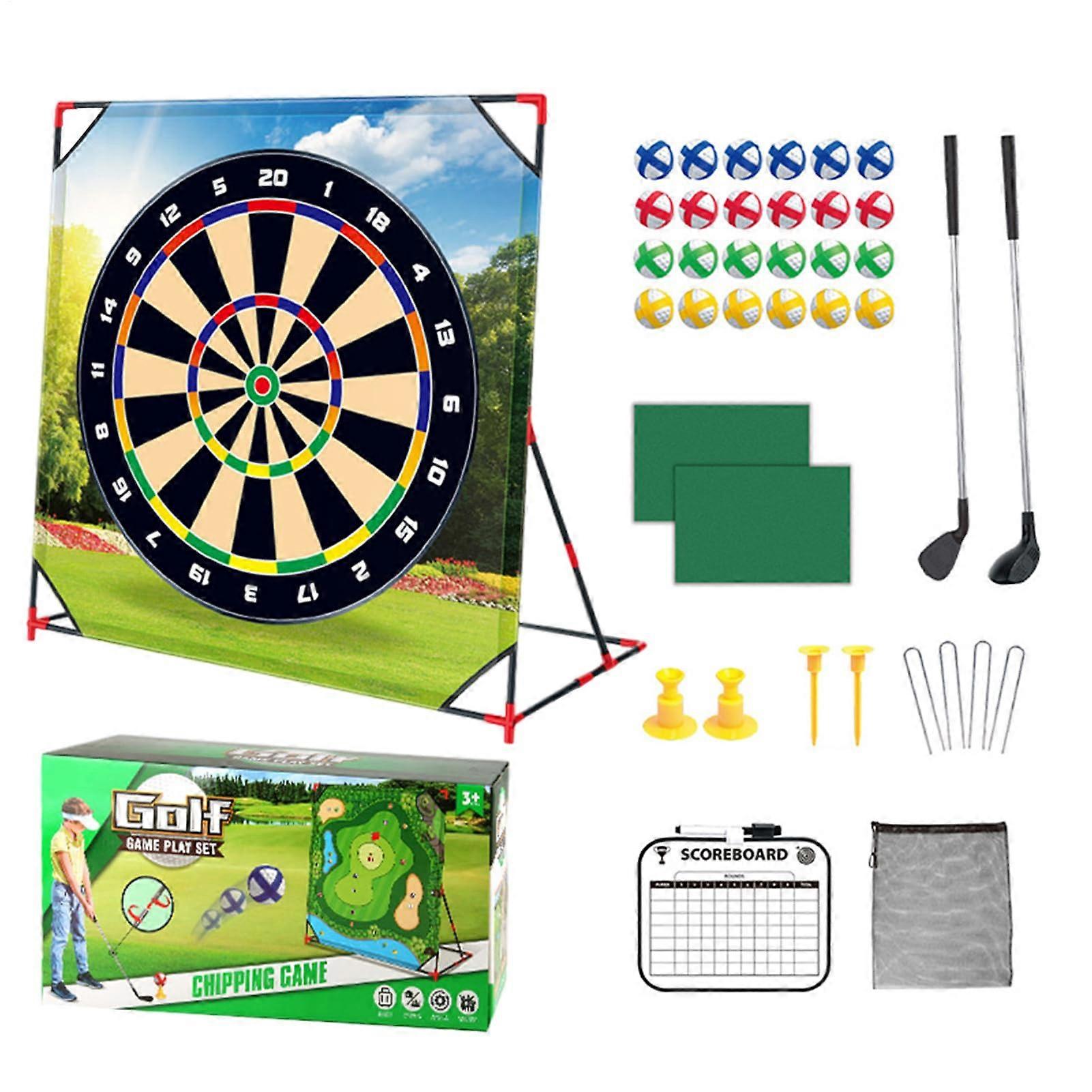 Chip and Stick Golf Game Set for Indoor Outdoor Use, Swing Training Hitting Mat with Sticky Target Pad, Black
