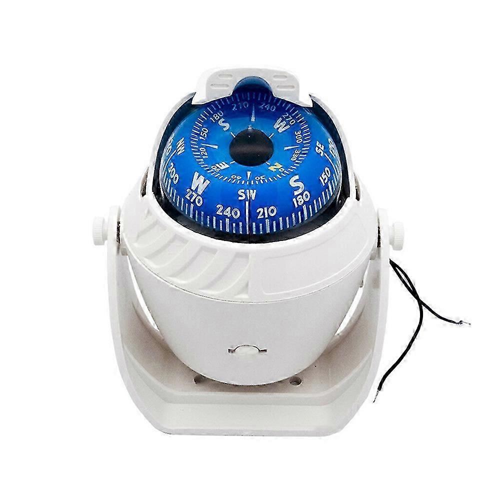Illuminated High Accuracy Magnetic Declination Adjustment Waterproof Marine Compass with LED Lights White