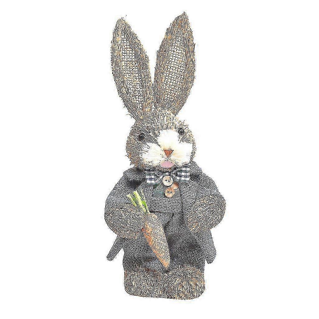 14inch Artificial Straw Rabbit Decoration Standing Bunny with Carrot Ornaments