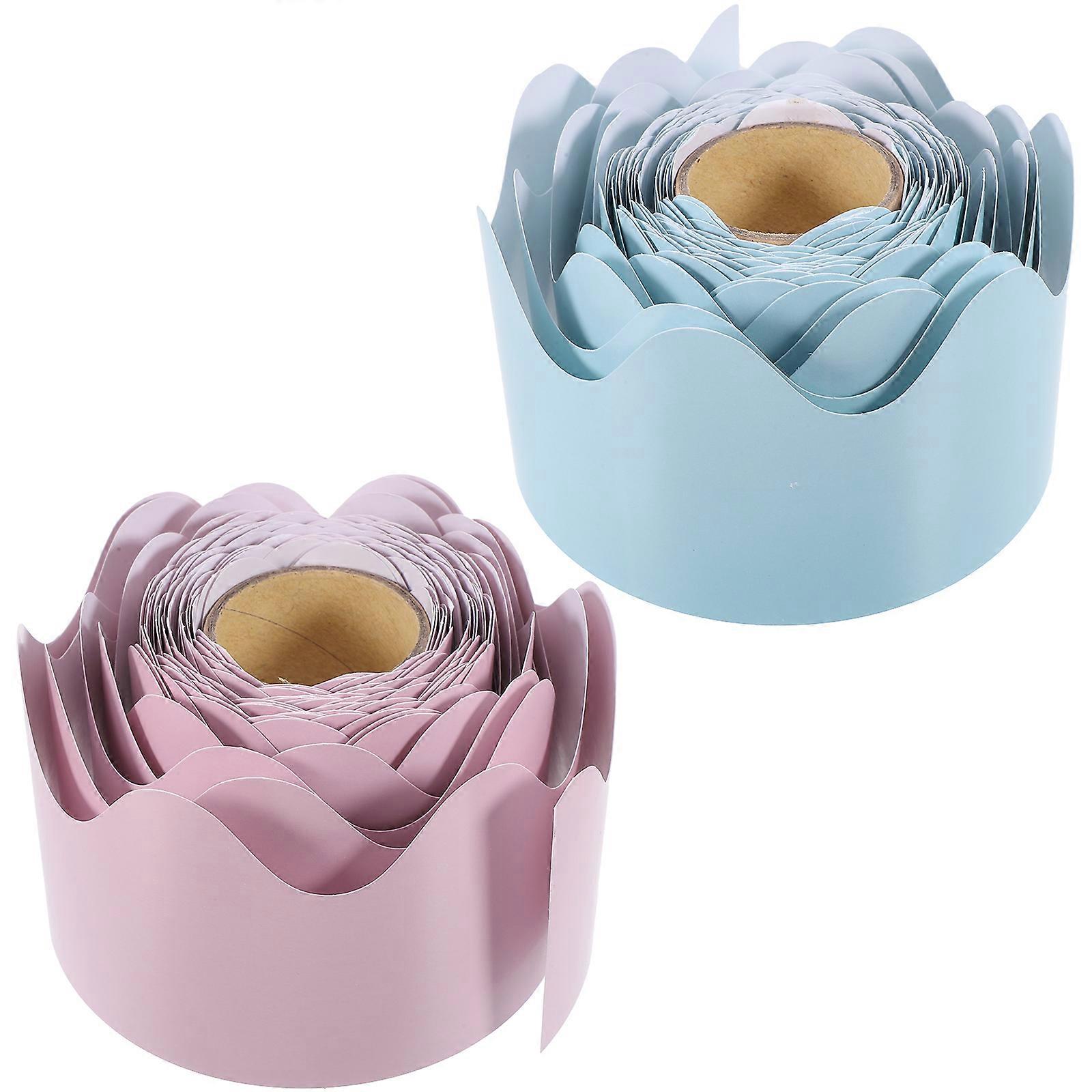 2 Rolls Removable Scalloped Bulletin Board Border Paper in Blue and Pink for Classroom Blackboard Decoration, DIY Craft Trim for School Displays and
