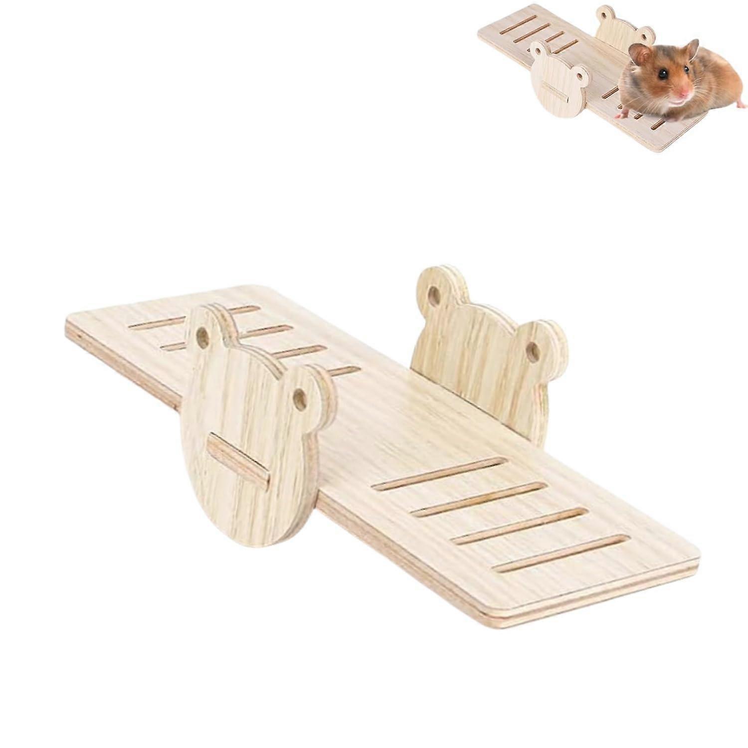 Hamster Toy Wooden Hideout House with DIY Bridge Rocker and Seesaw for Chinchillas, Gerbils, Rabbits, and Guinea Pigs
