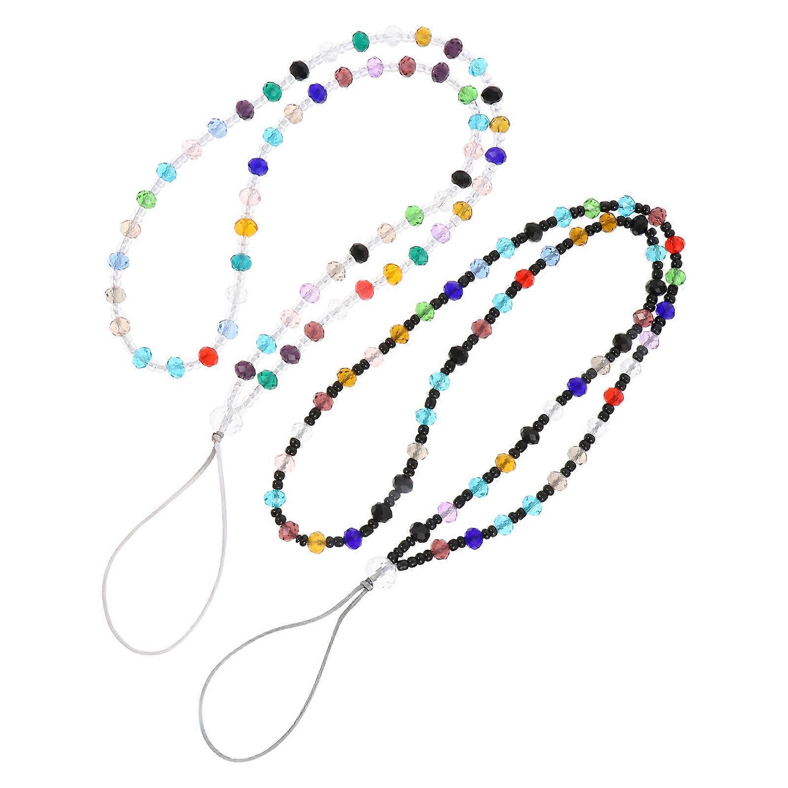 2Pcs Creative Beads Phone Lanyards Crystal Bead Phone Straps