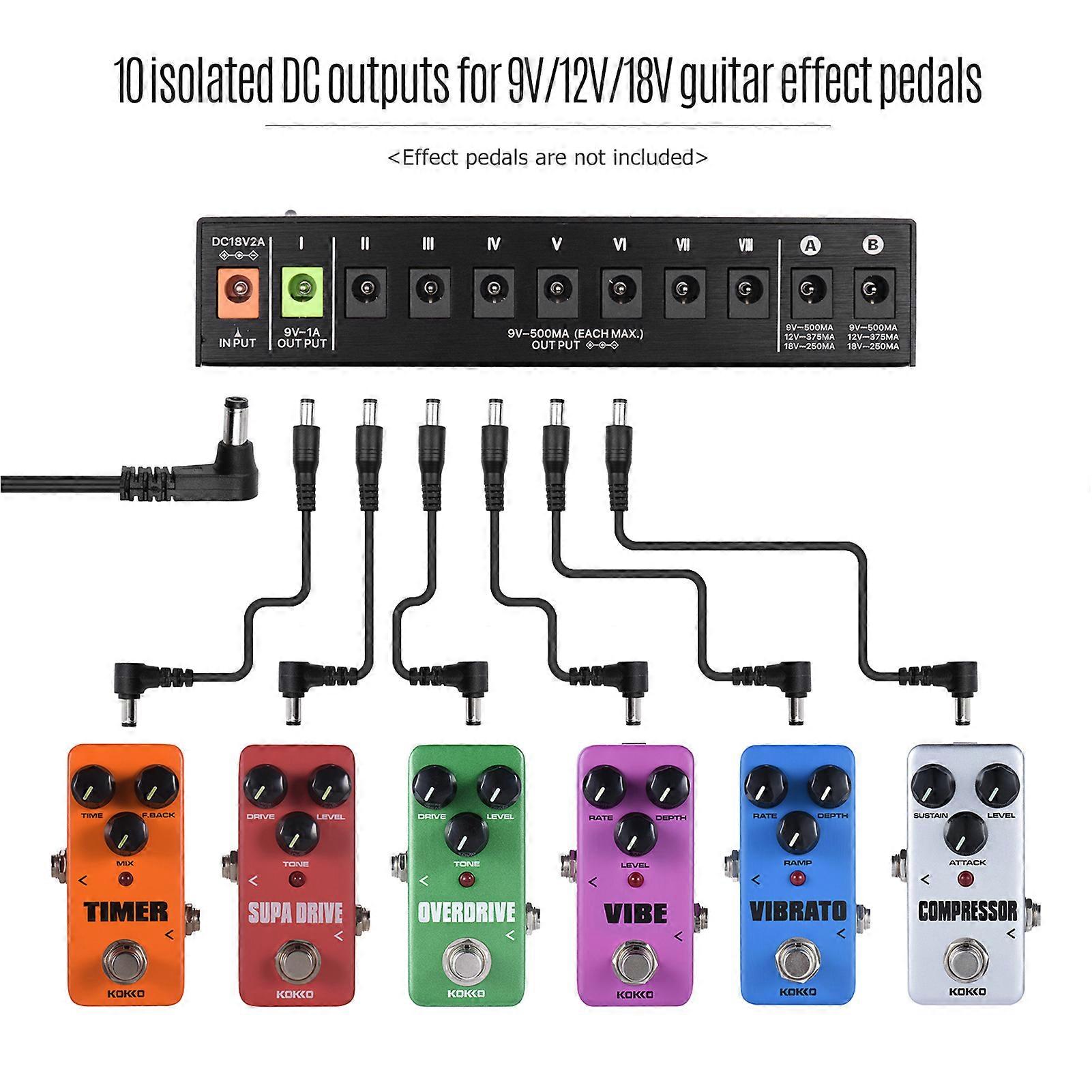 ammoon PP-1 Portable Guitar Effects Power Supply Station Distributor 10 Isolated DC Outputs for 9V/ 12V/ 18V Effectors Full Metal Shell
