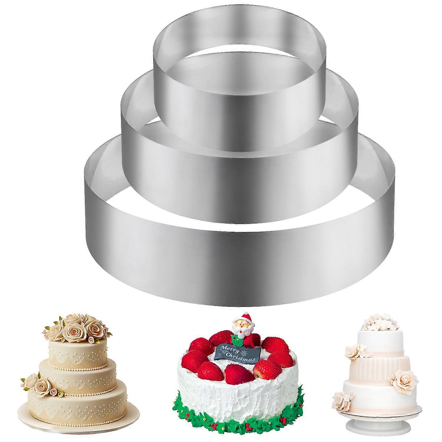 Stainless Steel Cake Rings Set of 3 – 10cm, 15cm, 20cm Round Baking Frame for Cakes and Pastries