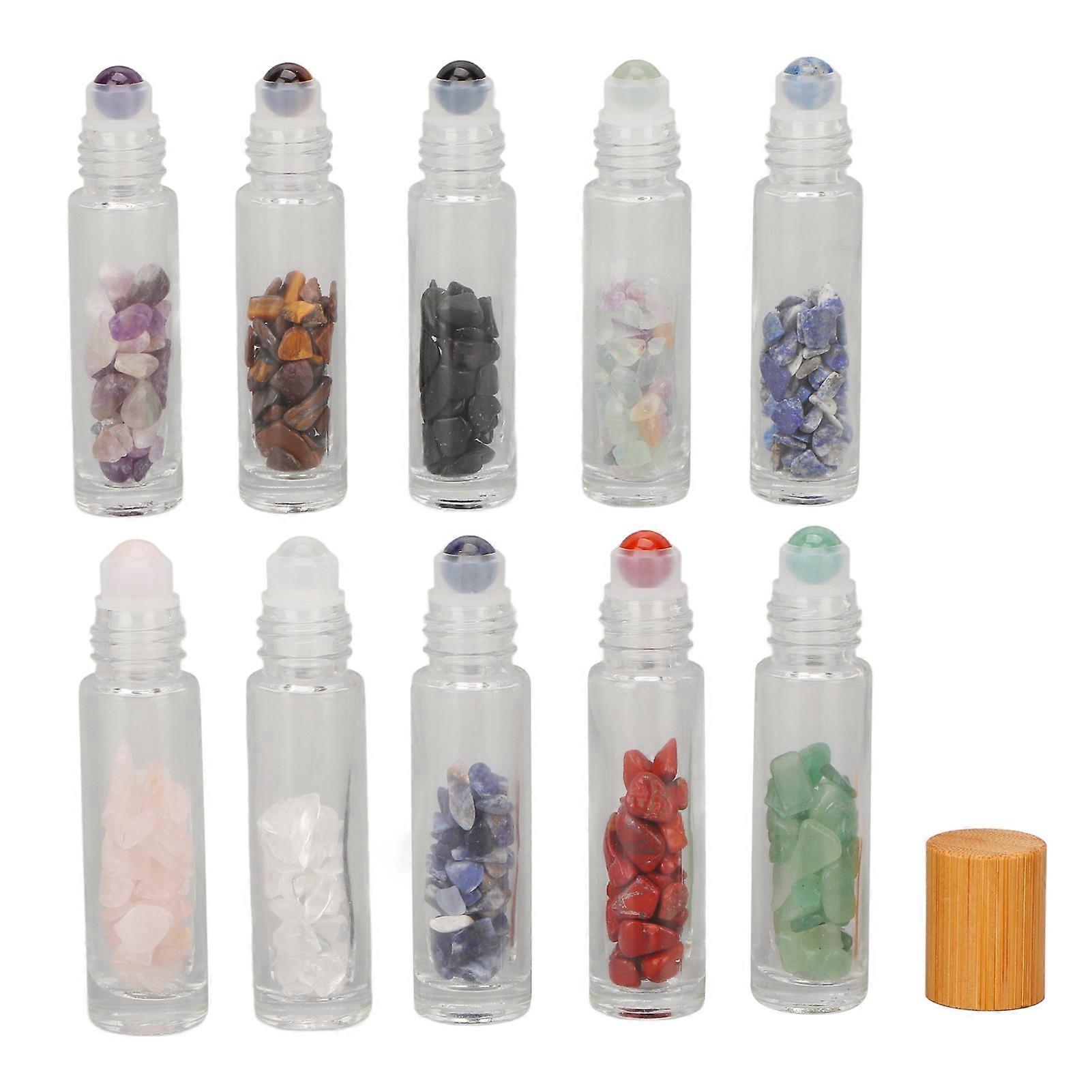 10Pcs Essential Oil Roller Ball Bottles Transparent with Bamboo Lids Roll On Perfume Sample 10ml