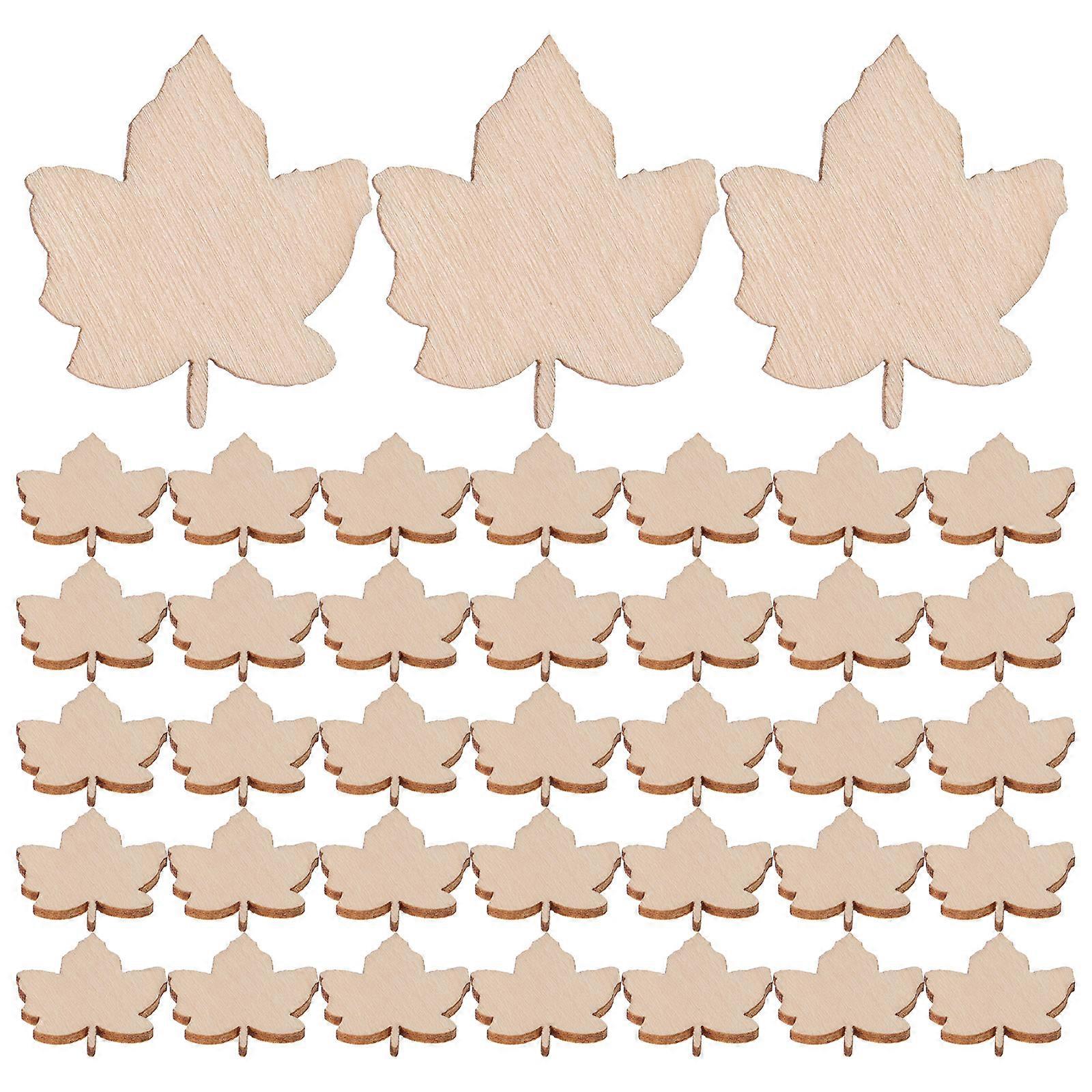 Rustic Maple Leaf Wood Craft Unfinished Decoration with 100Pcs Beige Slices