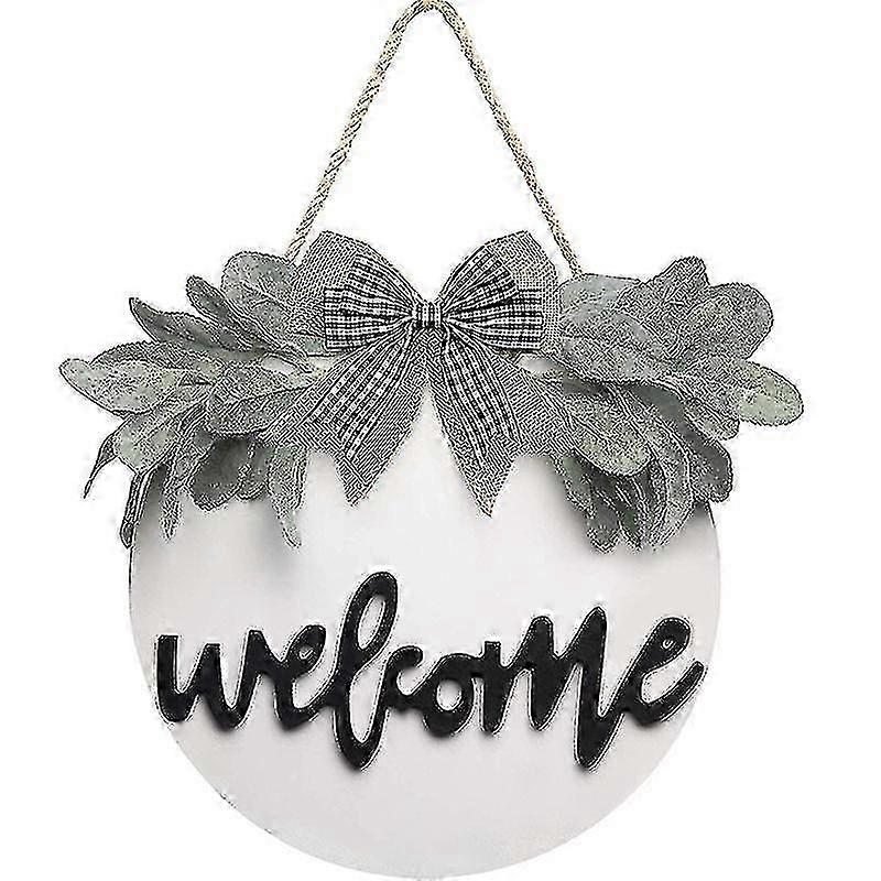 Rustic Wooden Welcome Wreath Sign for Farmhouse Porch (1pc, White)