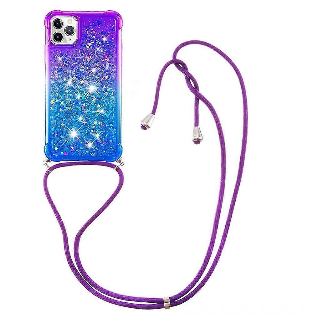 Mobile Phone Chain Case for Xiaomi Redmi Note 13 Pro 5G, Glitter Diamond Ultra Thin Liquid Soft Purple-Blue Necklace Case with Strap