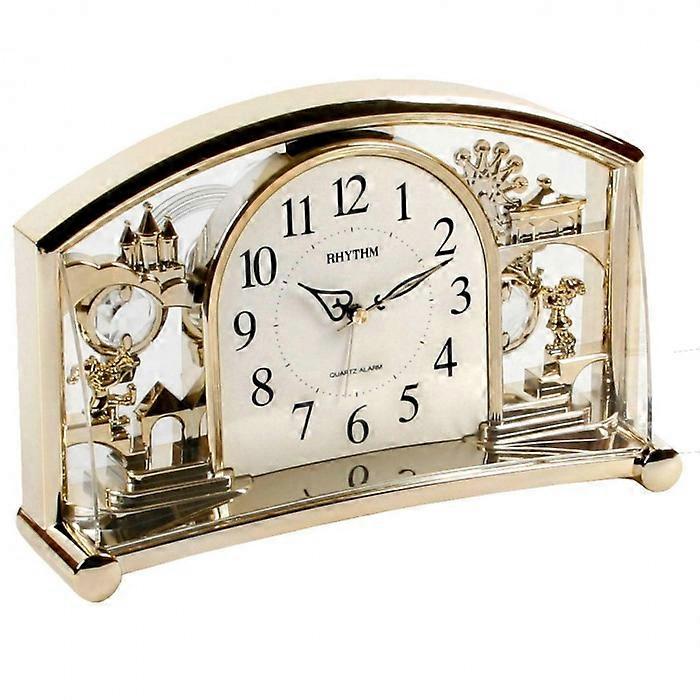 Rhythm Alarm Mantel Clock with rotating Pendulum Gilt