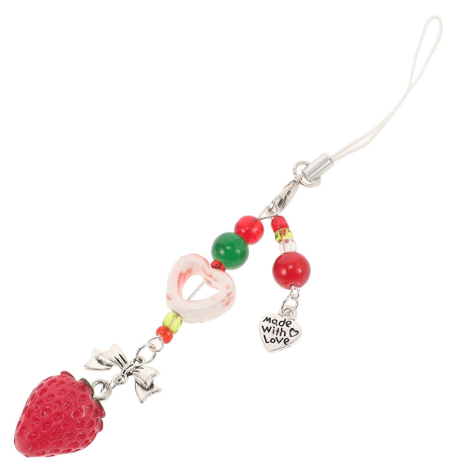 Resin Bag Charm Strawberry Shaped Cute Accessory for Phone and Keychain 1Set