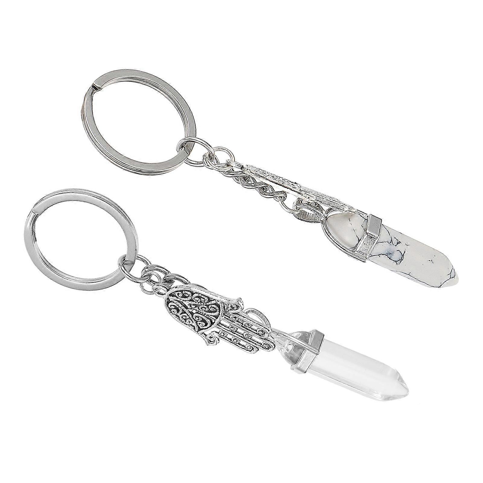Natural Stone Key Pendant Hexagon Pointed Keychain Accessory Unique Design 2Pcs