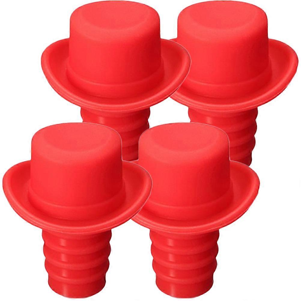 Red Silicone Wine Stoppers Sealing And Preserving Beverage Taste 4Pcs