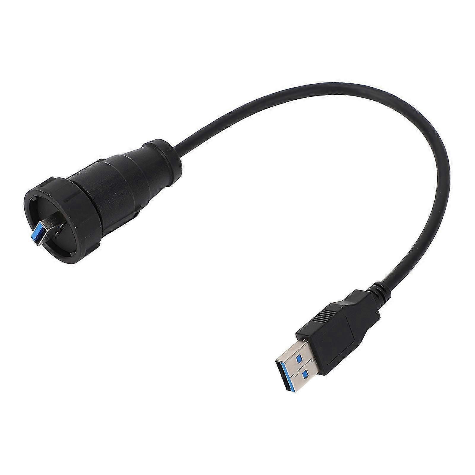 Waterproof USB 3.0 Male Panel Mount Connector - 0.3m Straight Plug, Snap-On Design