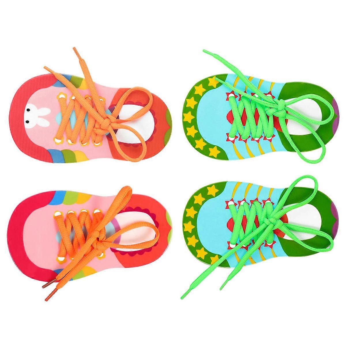 STOBOK 4pcs Shoelace Threading Toys Lacing Shoes Early Educational Aids for Kids Toddler 2 Blue and 2 Pink Random Shoelace Color